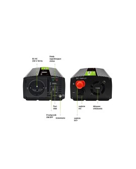 Przetwornica napięcia Green Cell PowerInverter LCD 12V 500W/1000W z wyświetlaczem - czysty sinus