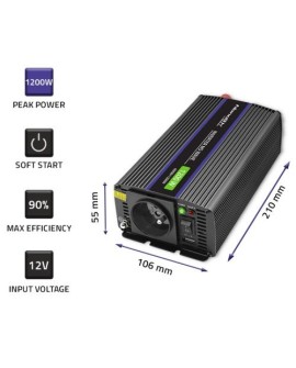 QOLTEC PRZETWORNICA NAPIĘCIA MONOLITH 1200 MS WAVE | 12V NA 230V | 600/1200W | USB
