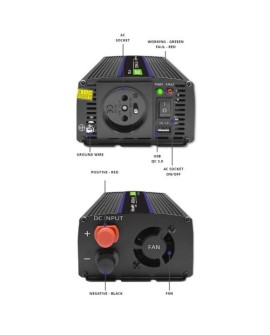 QOLTEC PRZETWORNICA NAPIĘCIA MONOLITH 1200 MS WAVE | 12V NA 230V | 600/1200W | USB