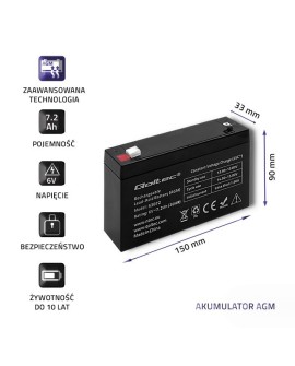 QOLTEC AKUMULATOR AGM 6V, 7.2 AH