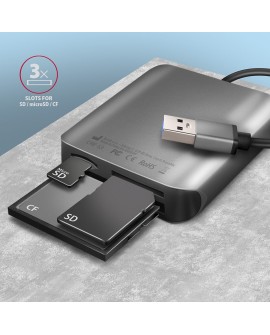 Axagon CRE-S3 External card reader USB-A 3.2 Gen 1 3-slot & lun SD/microSD/CF czytnik kart USB 3.2 Gen 1 (3.1 Gen 1) Type-A