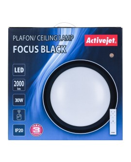 Nowoczesny plafon sufitowy LED Activejet FOCUS Czarny ściemnialny ze zdalnym sterowaniem na pilota