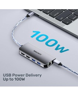 UNITEK AKTYWNY HUB USB-C 2X HDMI, CZYTNIK SD, 4K, RJ-45, PD 100W, 5 GBPS