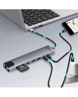 MEDIA-TECH HUB USB 8 IN 1 GIGA LAN HUB MT5046