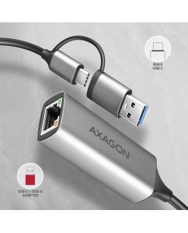 Karta sieciowa AXAGON ADE-TXCA Gigabit Ethernet, USB-C + USB-A - Titanium Grey