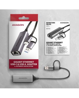 Karta sieciowa AXAGON ADE-TXCA Gigabit Ethernet, USB-C + USB-A - Titanium Grey