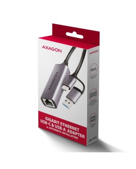 Karta sieciowa AXAGON ADE-TXCA Gigabit Ethernet, USB-C + USB-A - Titanium Grey