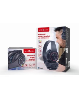 GEMBIRD SŁUCHAWKI STEREOFONICZNE LED BLUETOOTH CZARNE + MIKROFON + REGULACJA