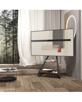 MACLEAN UCHWYT WOLNOSTOJĄCY POD TV / NAROŻNY, W STYLU BAUHAUS, DWUPOZIOMOWE DREWNIANE PÓŁKI 40KG MAX 37-75'' MC-455