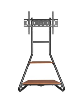 MACLEAN UCHWYT WOLNOSTOJĄCY POD TV / NAROŻNY, W STYLU BAUHAUS, DWUPOZIOMOWE DREWNIANE PÓŁKI 40KG MAX 37-75'' MC-455