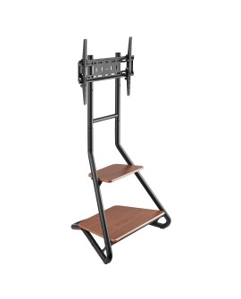 MACLEAN UCHWYT WOLNOSTOJĄCY POD TV / NAROŻNY, W STYLU BAUHAUS, DWUPOZIOMOWE DREWNIANE PÓŁKI 40KG MAX 37-75'' MC-455