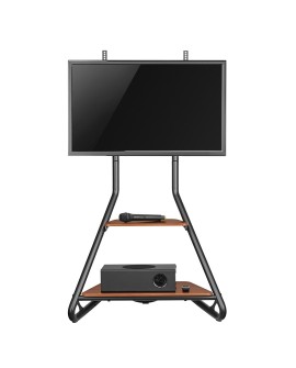 MACLEAN UCHWYT WOLNOSTOJĄCY POD TV / NAROŻNY, W STYLU BAUHAUS, DWUPOZIOMOWE DREWNIANE PÓŁKI 40KG MAX 37-75'' MC-455