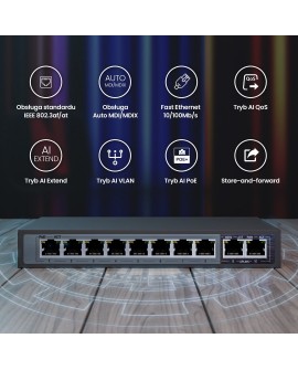 EXTRALINK CERES 8 PORTOWY SWITCH POE 48V 10/100MB 802.3AF 15,4W NA PORT
