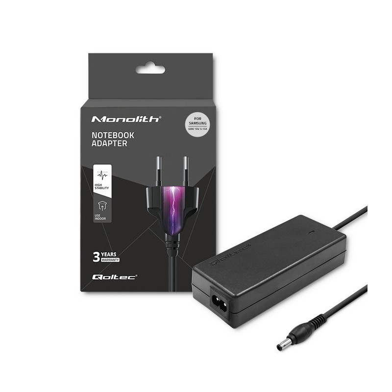 Zasilacz Qoltec 50015.60W do notebooka Samsung (19 V 3,15 A 60W 5.5 mm x 3.5 mm)