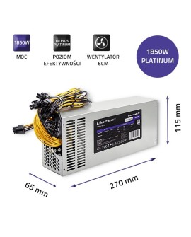 QOLTEC ZASILACZ PCI-E 1850W | 80 PLUS PLATINUM | GAMING MINER