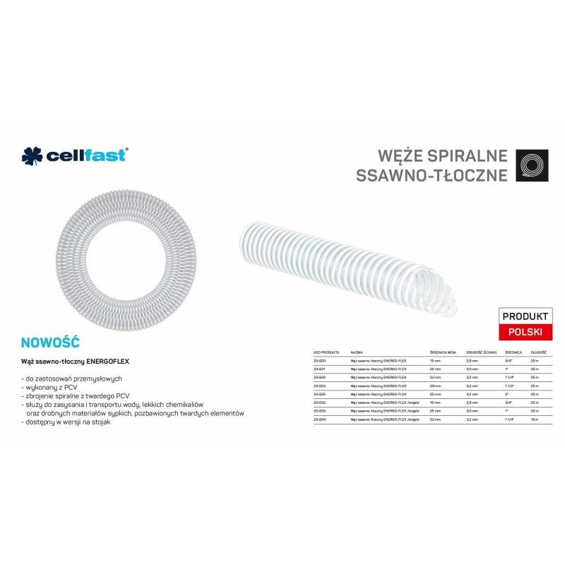 C.WĄŻ SSAWNO-TŁOCZNY DO POMP 25mm x 25mb BEZBARWNY ENERGO-FLEX