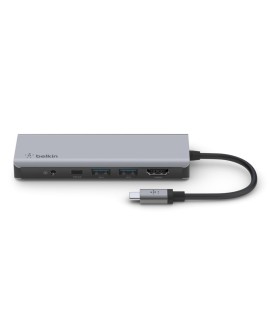 Hub Belkin Connect USB-C 7-in-1 Multiport Adapter 1x4k HDMI/2xUSB-A/1xUSB-C PD3.0/1xRJ45 Gigabit/1xCard reader/1xAudio Grey
