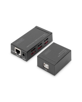 Przedłużacz/Extender HUB 4 port USB 2.0 po skrętce kat. 5e/7, do 50m