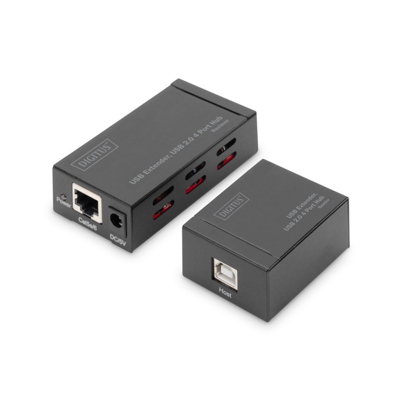 Przedłużacz/Extender HUB 4 port USB 2.0 po skrętce kat. 5e/7, do 50m