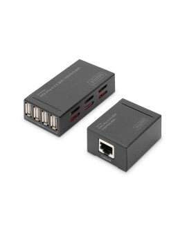 Przedłużacz/Extender HUB 4 port USB 2.0 po skrętce kat. 5e/7, do 50m