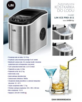 Kostkarka do lodu LIN ICE PRO-S12 srebrna (WYPRZEDAŻ)