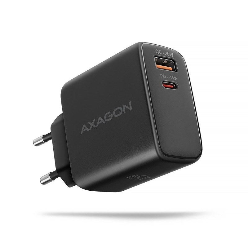 Axagon ACU-PQ45 QC 3.0, 4.0/AFC/FCP/PPS/PD, 45W, schwarz - Netzladegerät mit USB-A und USB-C Schnittstelle Telefon komórkowy,