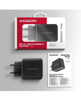 Axagon ACU-PQ45 QC 3.0, 4.0/AFC/FCP/PPS/PD, 45W, schwarz - Netzladegerät mit USB-A und USB-C Schnittstelle Telefon komórkowy,