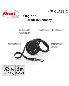 Smycz flexi automatyczna New Classic Cat XS linka 3 m - smycz dla kota, kolor czarny