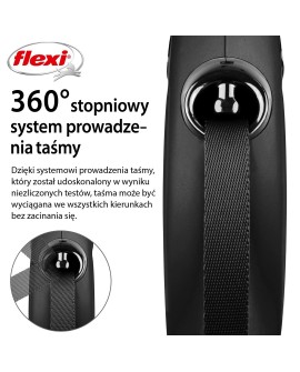 Smycz flexi automatyczna New Classic L taśma 5m - dla psa do 50kg, kolor: czarny