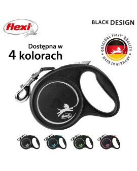 Smycz flexi automatyczna Black Design L taśma 5 m - dla psa do 50 kg, kolor srebrny