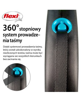 Smycz flexi automatyczna Black Design M taśma 5 m - dla psa do 25 kg, kolor niebieski
