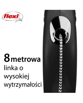 Smycz flexi automatyczna New Classic S linka 8 m - dla psa do 12 kg, kolor czarny