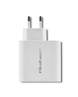 Qoltec 51715 Ładowarka sieciowa | 63W | 5-20V | 1.5-3A | USB typ C PD | USB QC 3.0 | Biała