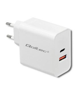 Qoltec 51715 Ładowarka sieciowa | 63W | 5-20V | 1.5-3A | USB typ C PD | USB QC 3.0 | Biała