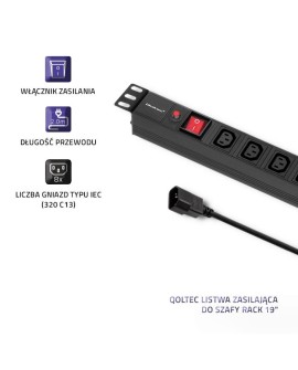 Listwa Qoltec 53998 (kolor czarny)