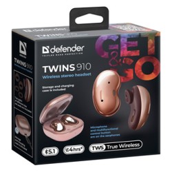 Defender Twins 910 słuchawki z mikrofonem, bezprzewodowa, pomarańczowa, douszne, BT 5.1, TWS, etui ładujące typ bluetooth