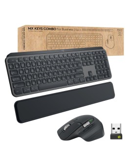 Logitech MX Keys combo for Business Gen 2 klawiatura Dołączona myszka Biuro RF Wireless + Bluetooth QWERTY Niemiecki Grafitowy