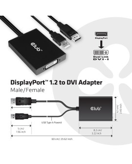 CLUB3D cac-1010 Displayport/usb DVI-I Daul link Czarny, Biały