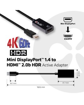 CLUB 3D CAC-1180 Mini DisplayPort 1.4 to HDMI 2.0b HDR Active Adapter