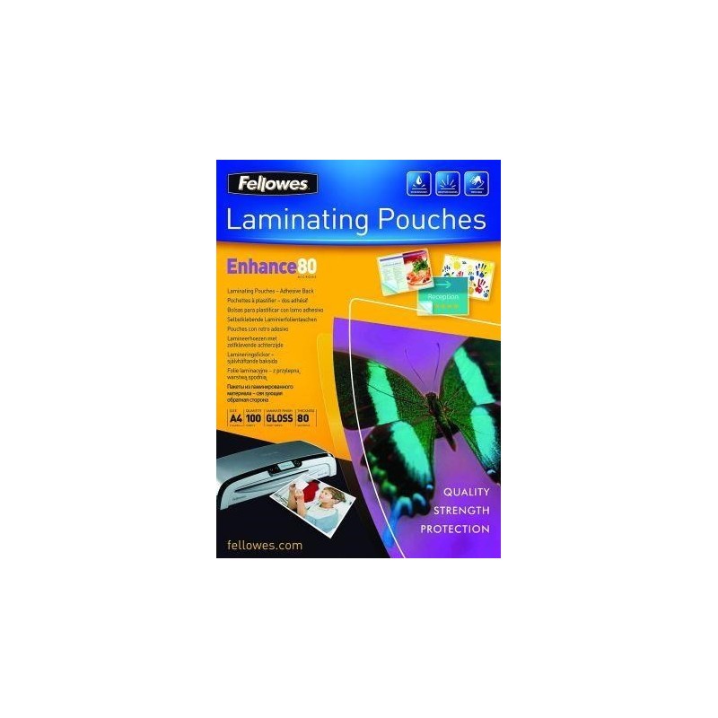 LAMINATOR POUCH ADHESIVE BACK A4 80 100PCS 5302202 FELLOWES
