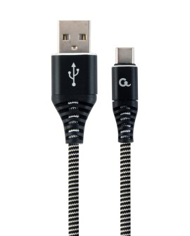 GEMBIRD PREMIUM KABEL USB-C 2.0 (AM/CM) METALOWE WTYKI, OPLOT NYLONOWY 2M, CZARNO/BIAŁY