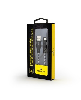 GEMBIRD PREMIUM KABEL USB-C 2.0 (AM/CM) METALOWE WTYKI, OPLOT NYLONOWY 2M, CZARNO/BIAŁY