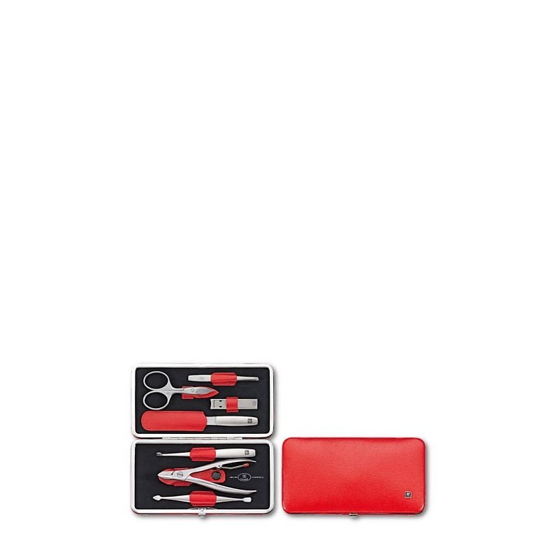 Zestaw podróżny do manicure ZWILLING 97093-002-3 Twinox – czerwone, skórzane etui, 7 elementów