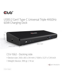CLUB3D CSV-1562 stacja dokująca Dokujący USB 3.2 Gen 1 (3.1 Gen 1) Type-C Czarny