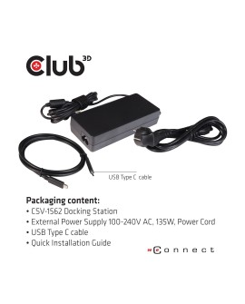 CLUB3D CSV-1562 stacja dokująca Dokujący USB 3.2 Gen 1 (3.1 Gen 1) Type-C Czarny