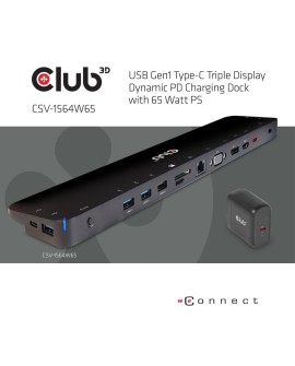 CLUB3D CSV-1564W65 stacja dokująca Dokujący USB 3.2 Gen 1 (3.1 Gen 1) Type-C Czarny