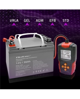 QOLTEC TESTER AKUMULATORA Z WYŚWIETLACZEM LCD |12V | 24V | 3AH-200AH