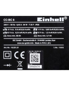 Prostownik Einhell CC-BC 8 6/12 V Czarny, Czerwony
