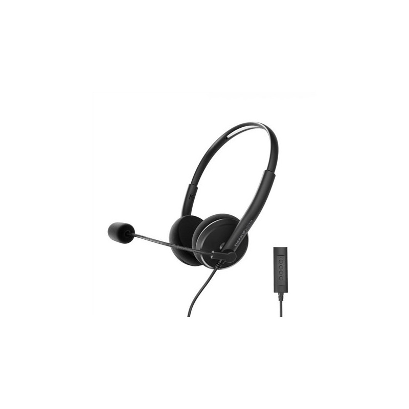Energy Sistem Headset Office 2+ Czarny, wtyczka USB i 3,5 mm, regulacja głośności, wysuwany mikrofon na wysięgniku. Sistem