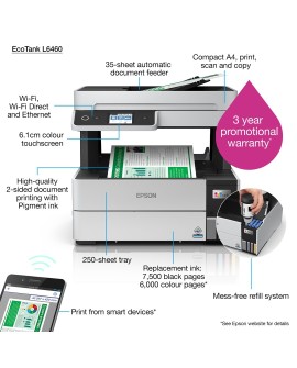 Epson EcoTank L6460 Atramentowa A4 4800 x 1200 DPI 37 stron/min Wi-Fi